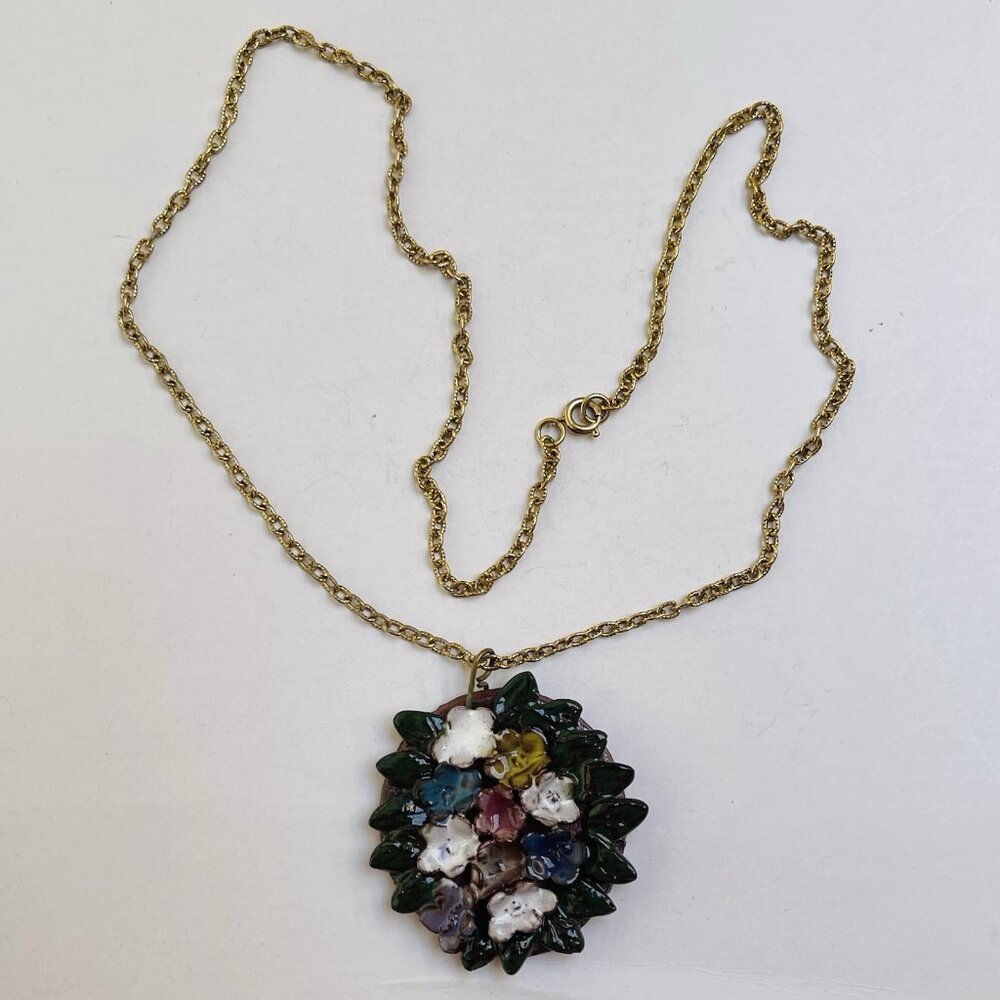 Handmade Clay Glazed Pendant Necklace Floral Gift Statement Party Christmas